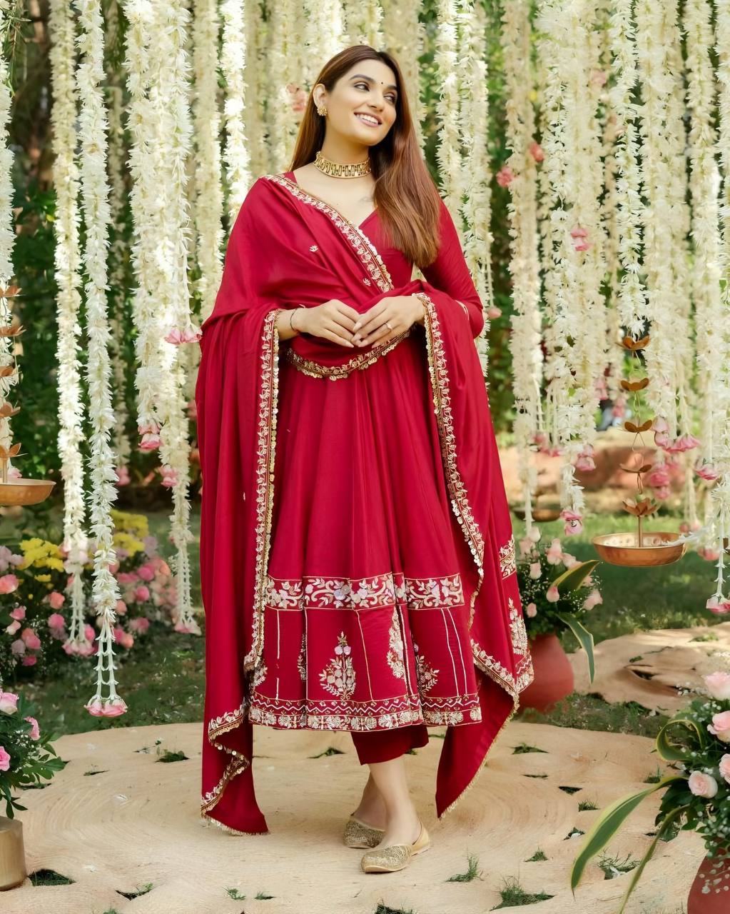 Red Premium Anarkali Suit Set