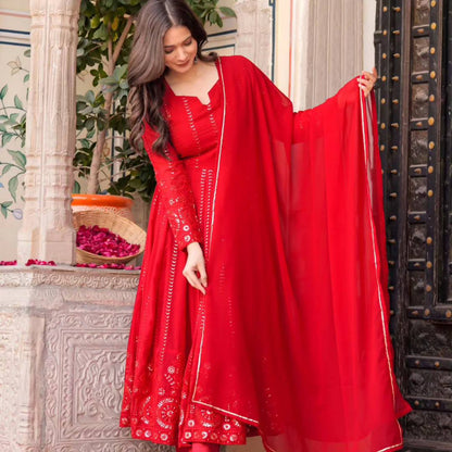 Red Festive Flared Anarkali