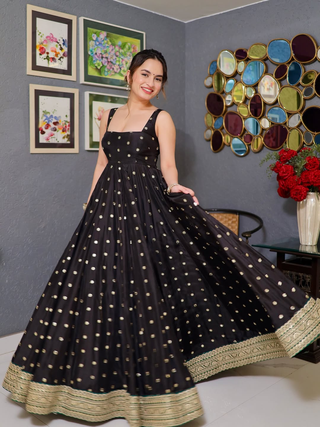 Black Anarkali in Golden Work