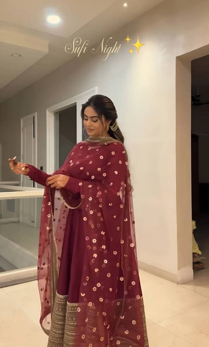 Maroon Gold Anarkali Dress