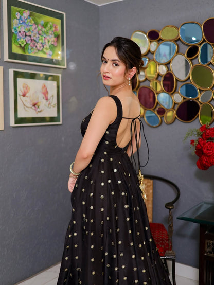 Black Anarkali in Golden Work