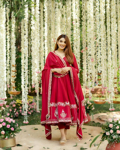 Red Premium Anarkali Suit Set
