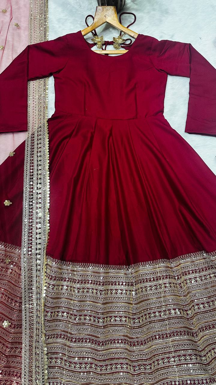 Maroon Gold Anarkali Dress