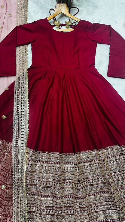 Maroon Gold Anarkali Dress