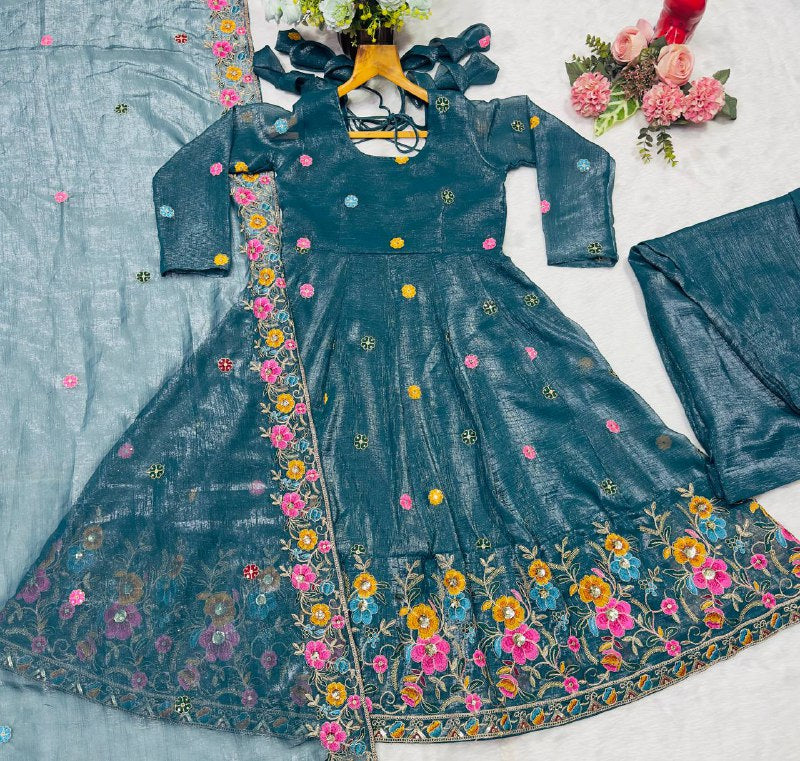 Teal Charm Floral Gown