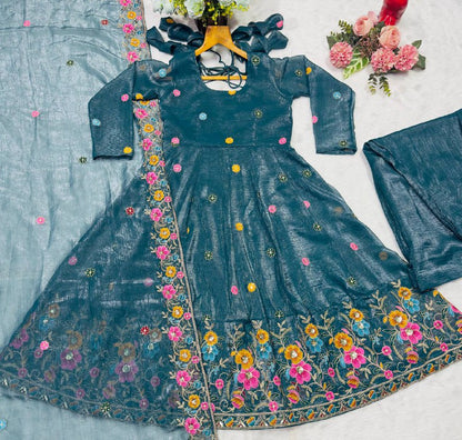 Teal Charm Floral Gown