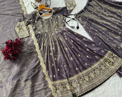 Purple Gold Traditional Anarkali Suit Set