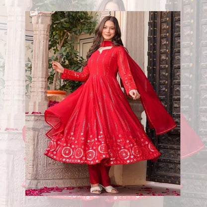 Red Festive Flared Anarkali