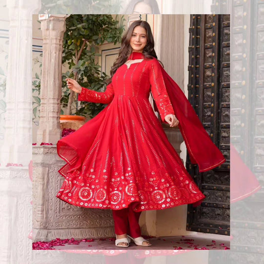 Red Festive Flared Anarkali
