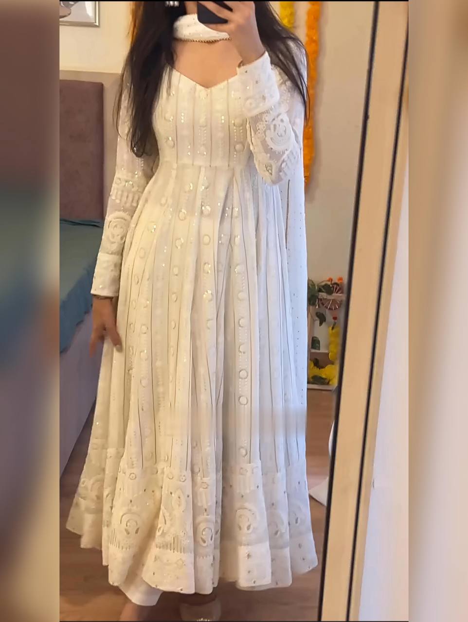 Pure White Long Anarkali Dress