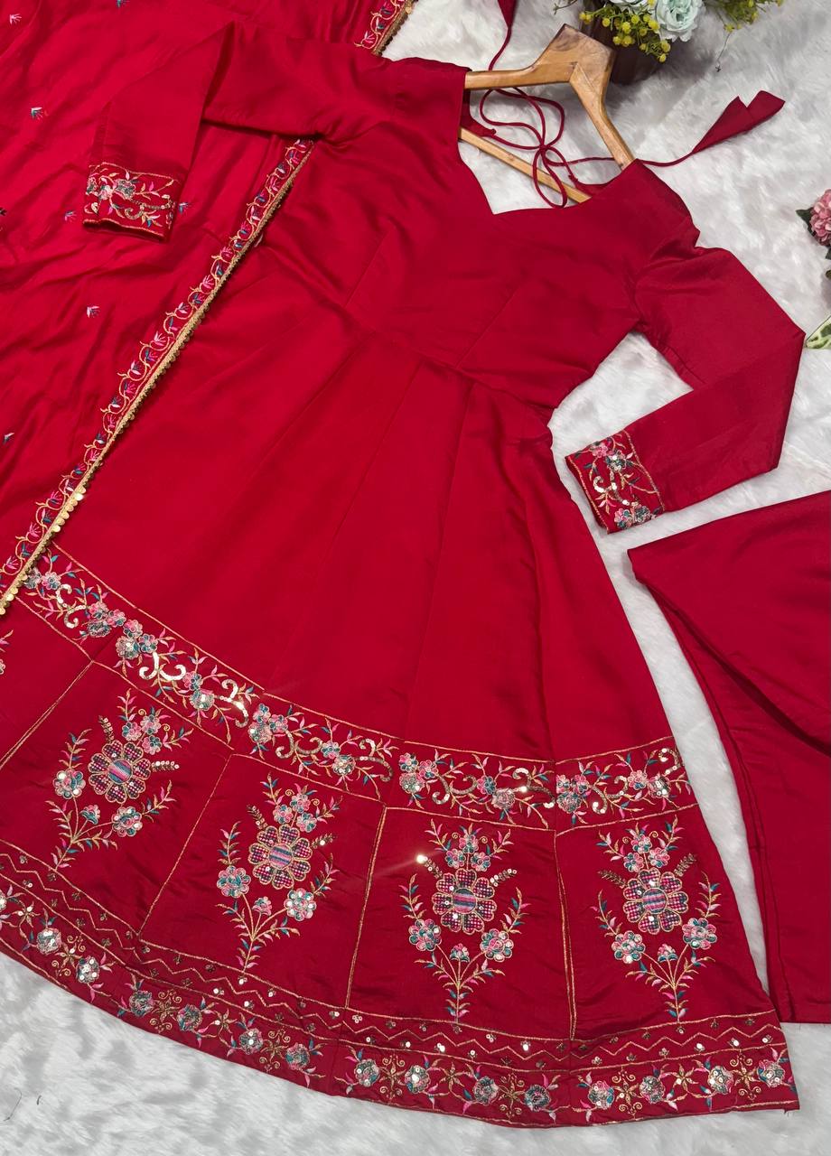 Red Premium Anarkali Suit Set