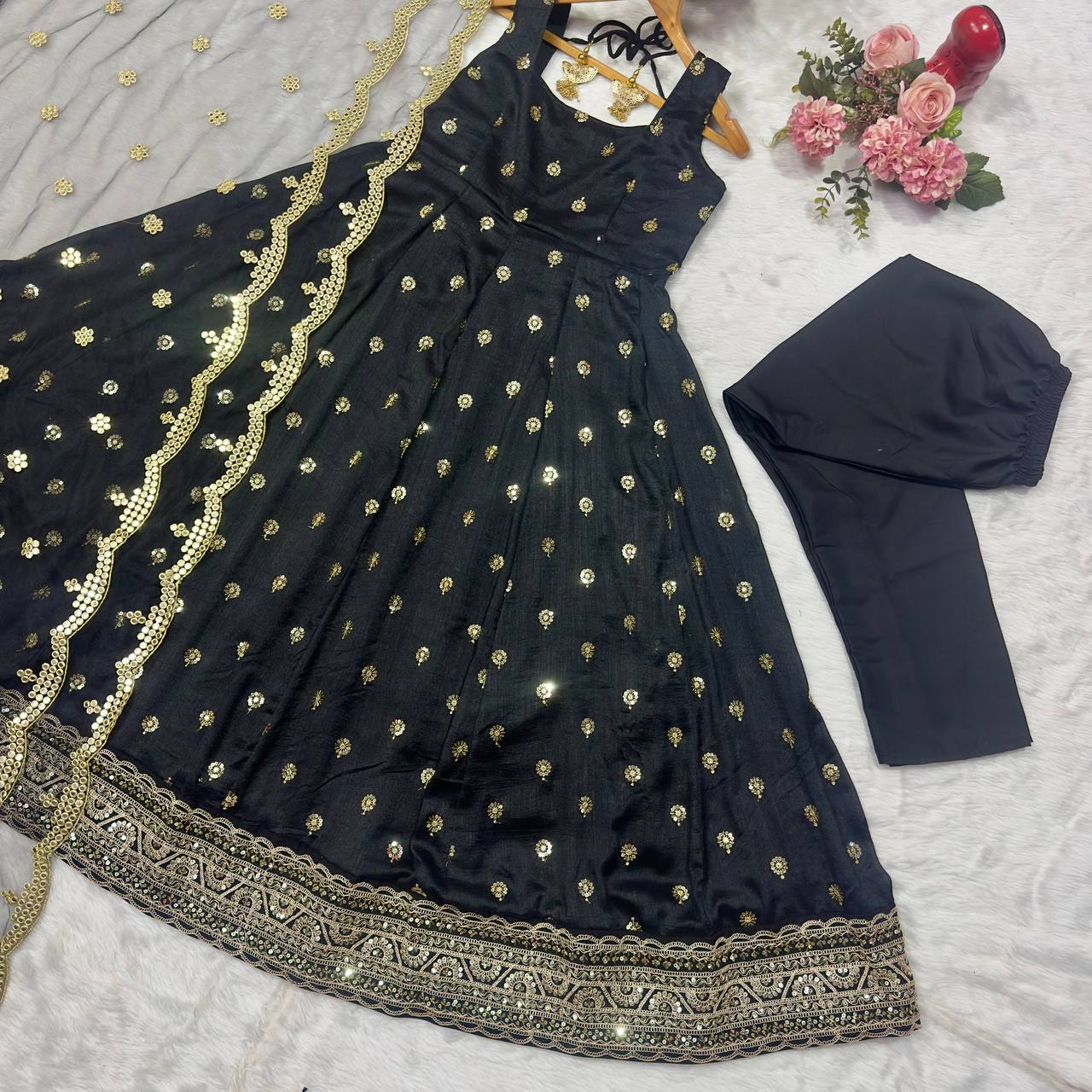 Black Anarkali in Golden Work