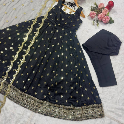 Black Anarkali in Golden Work
