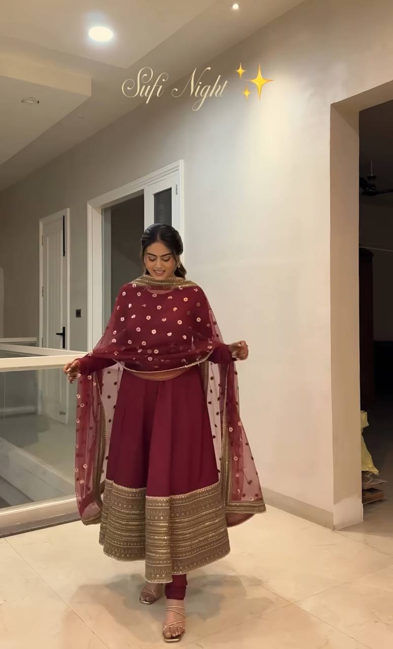 Maroon Gold Anarkali Dress