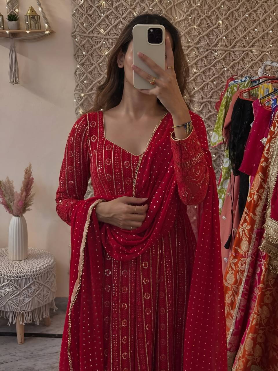 Regal Red Anarkali Set