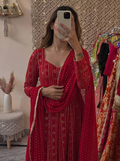 Regal Red Anarkali Set
