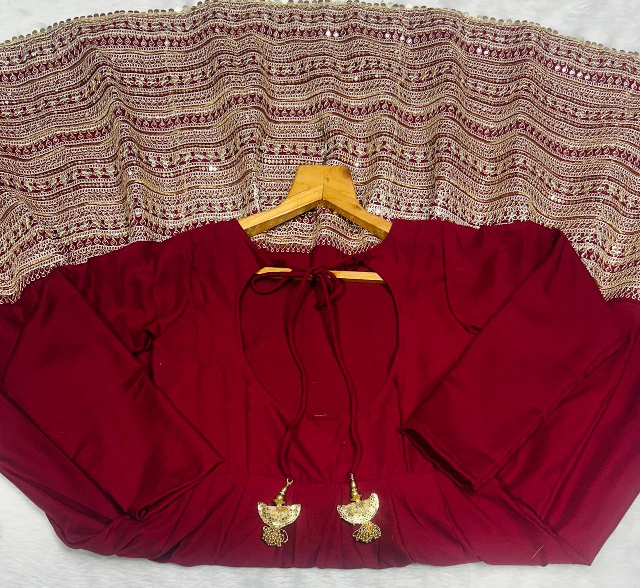 Maroon Gold Anarkali Dress