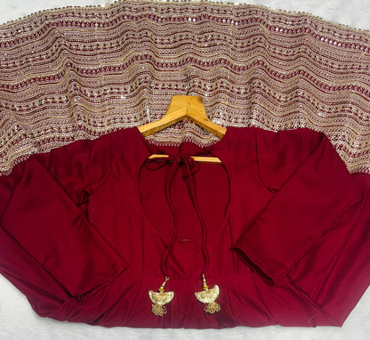 Maroon Gold Anarkali Dress