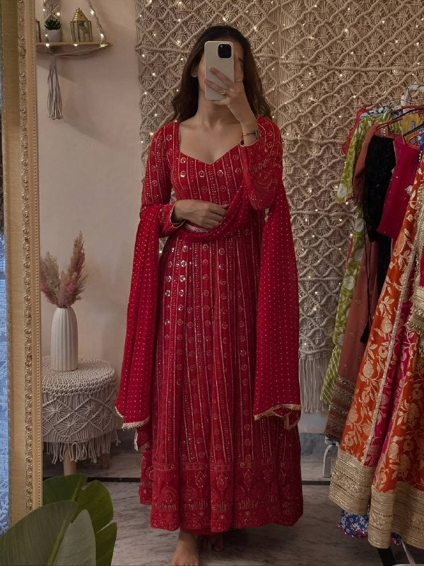 Regal Red Anarkali Set