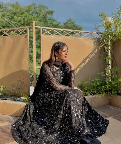 Black Sequin Anarkali Dress
