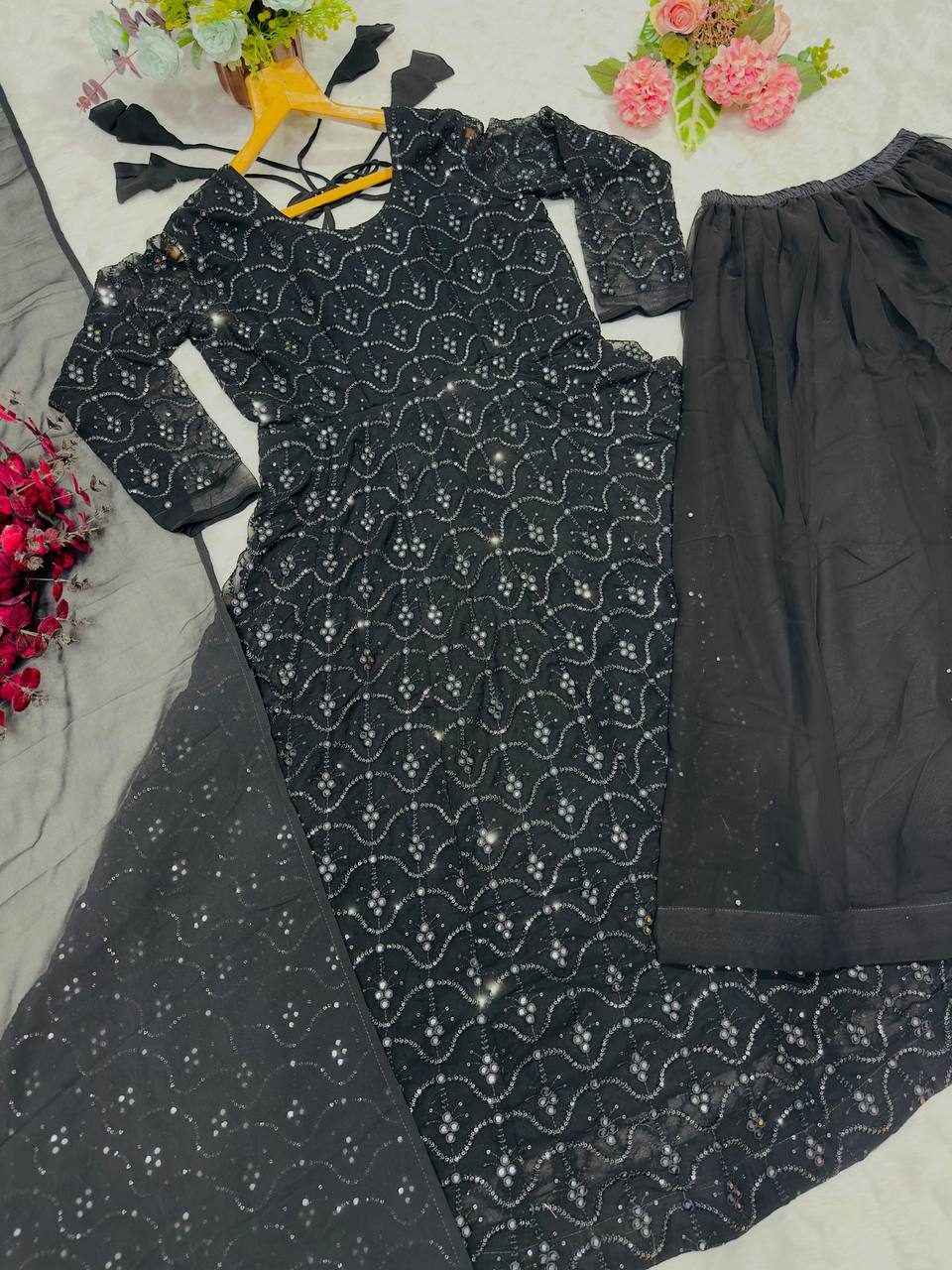Black Sequin Anarkali Dress
