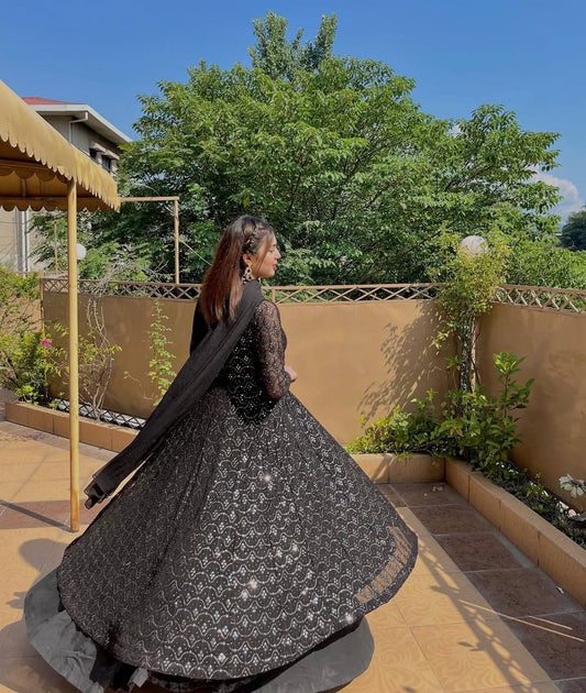 Black Sequin Anarkali Dress