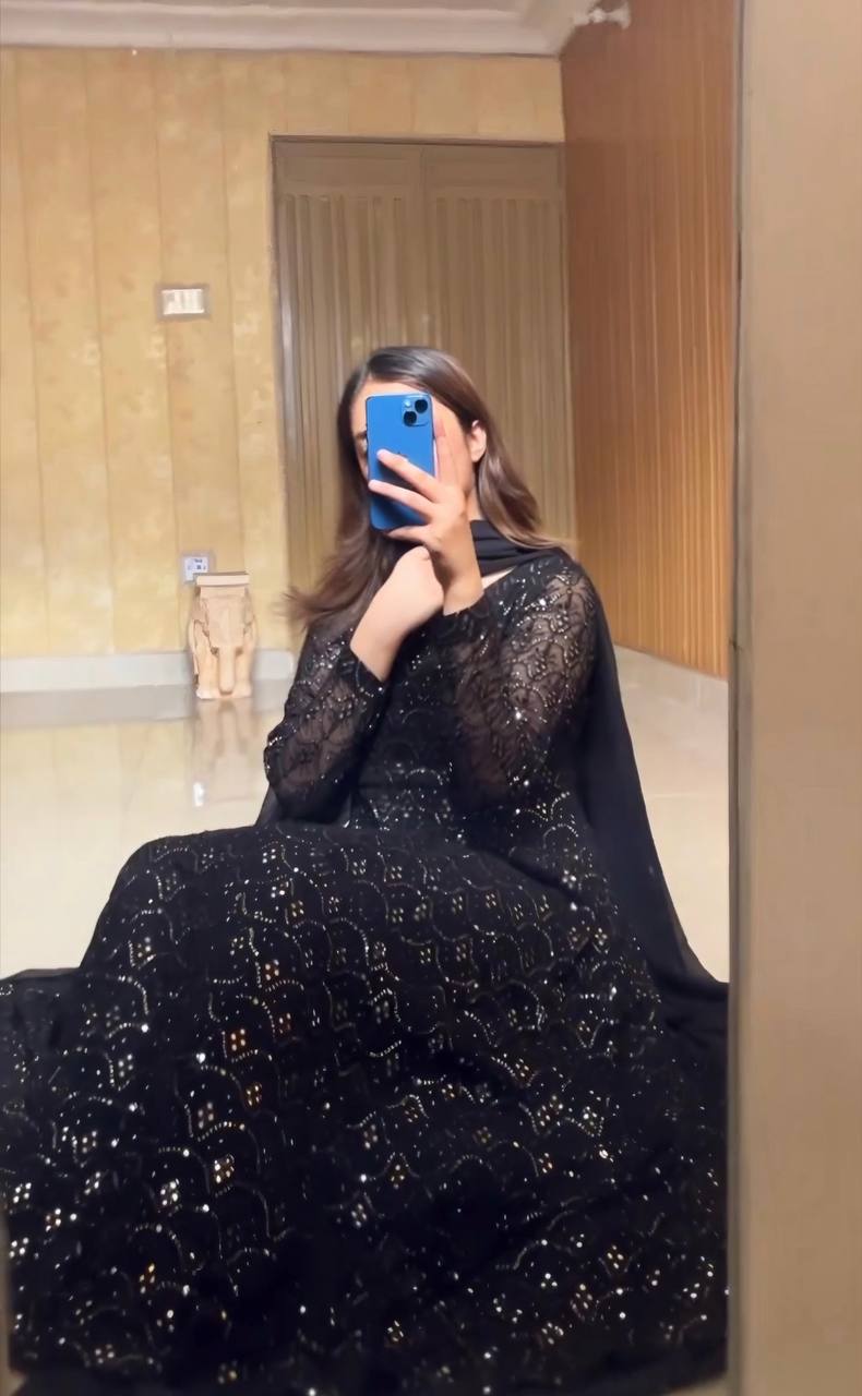 Black Sequin Anarkali Dress