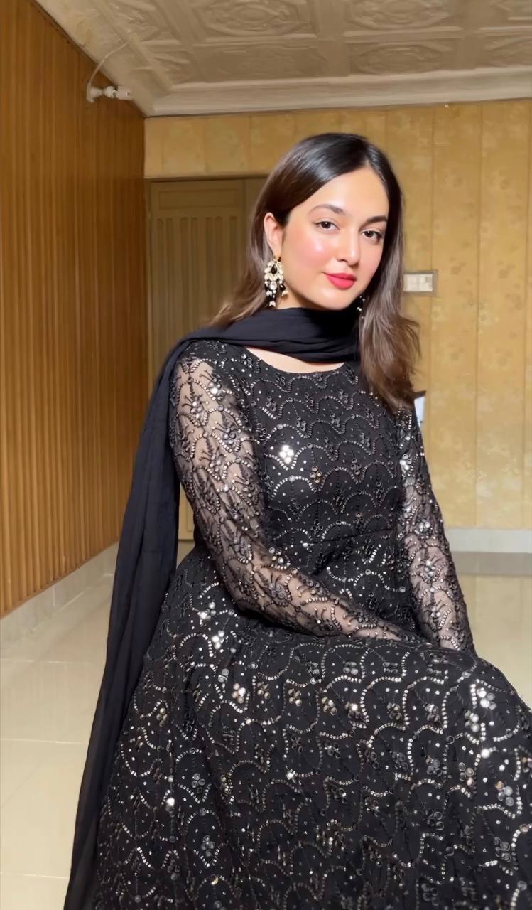 Black Sequin Anarkali Dress