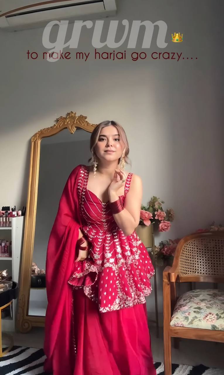 Scarlet Bloom Sharara Suit