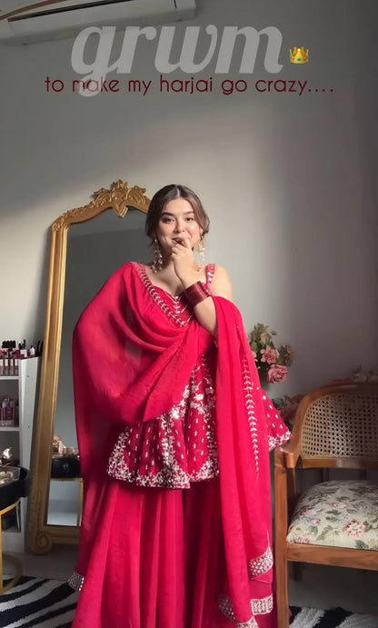 Scarlet Bloom Sharara Suit