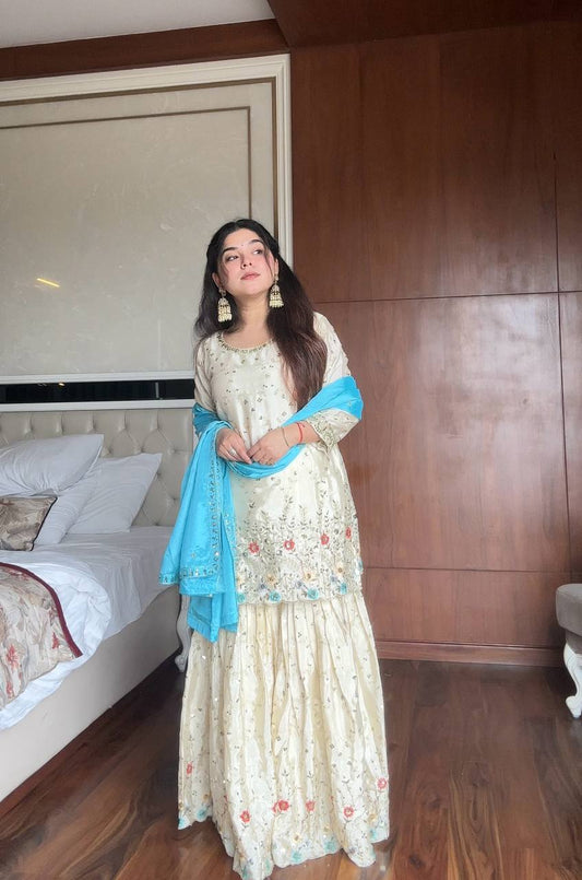 Luxury Ivory Sharara Suit