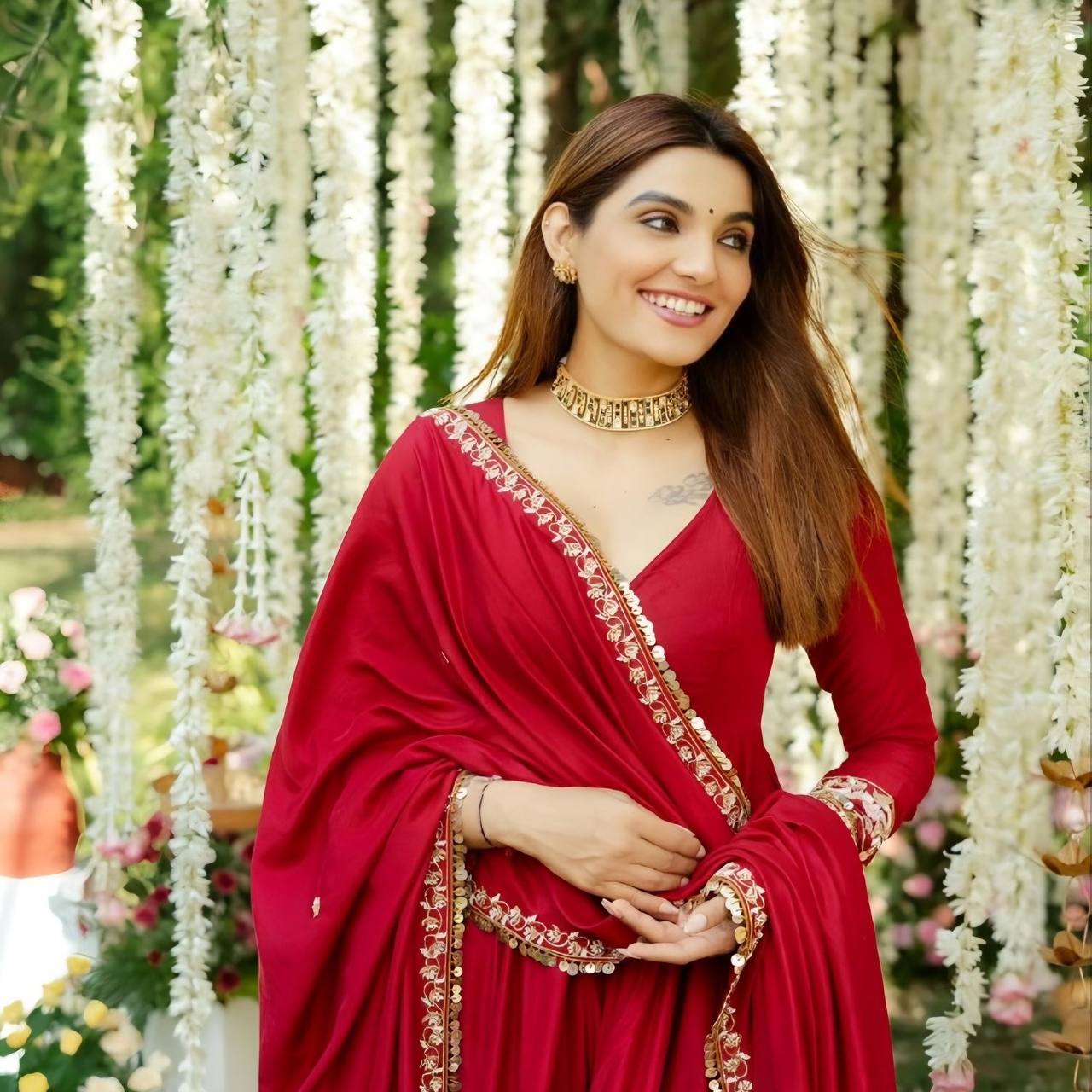 Red Premium Anarkali Suit Set