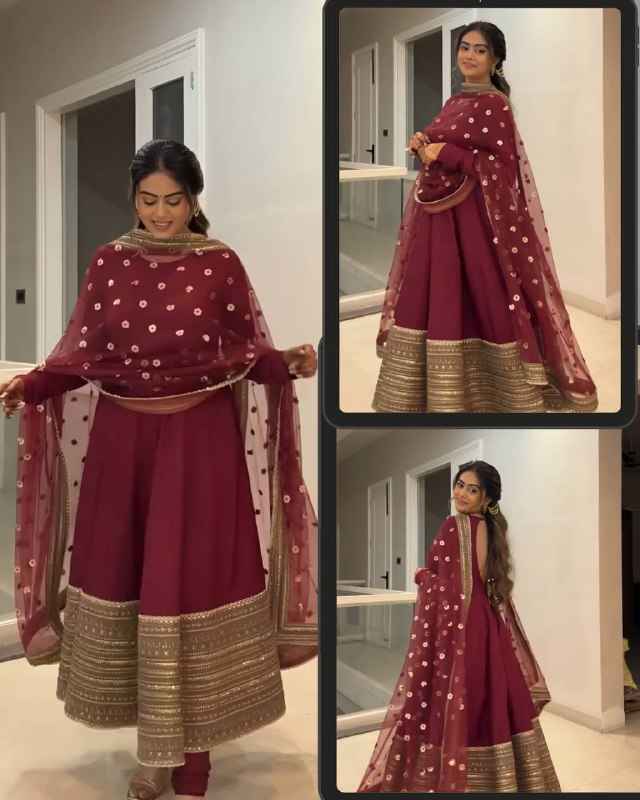 Maroon Gold Anarkali Dress