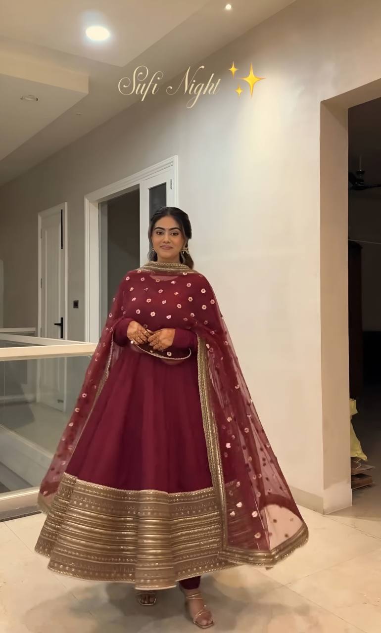 Maroon Gold Anarkali Dress