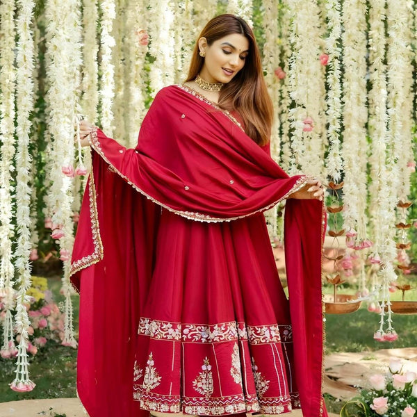 Red Premium Anarkali Suit Set