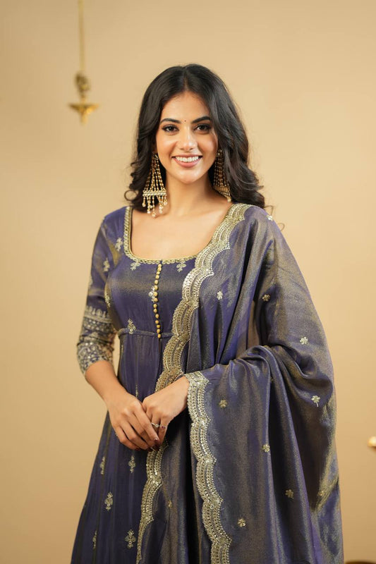 Purple Gold Traditional Anarkali Suit Set