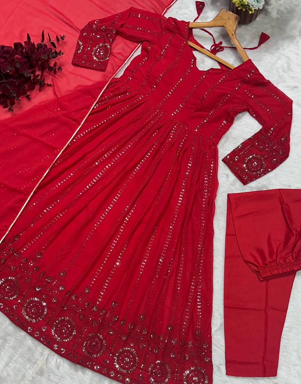 Red Festive Flared Anarkali