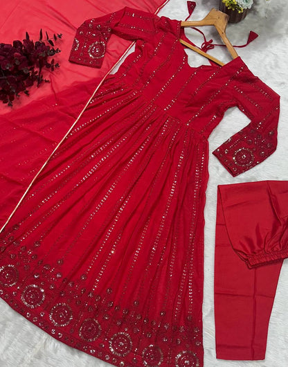 Red Festive Flared Anarkali