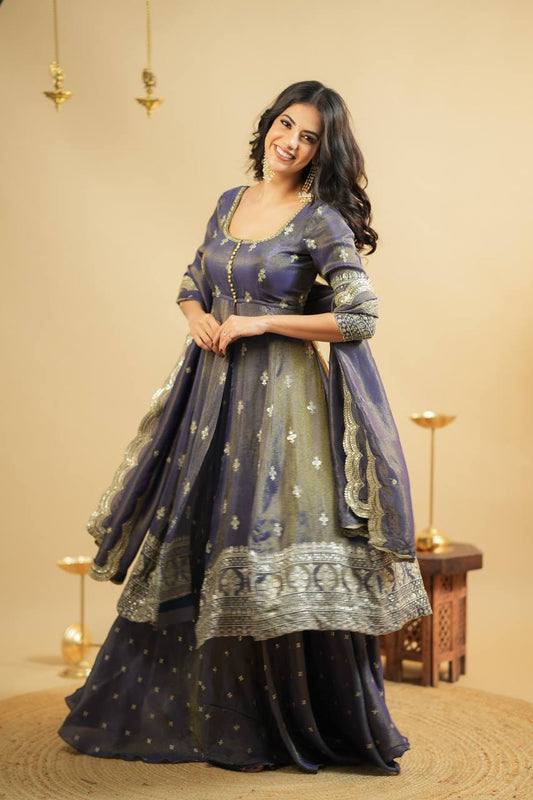 Purple Gold Traditional Anarkali Suit Set