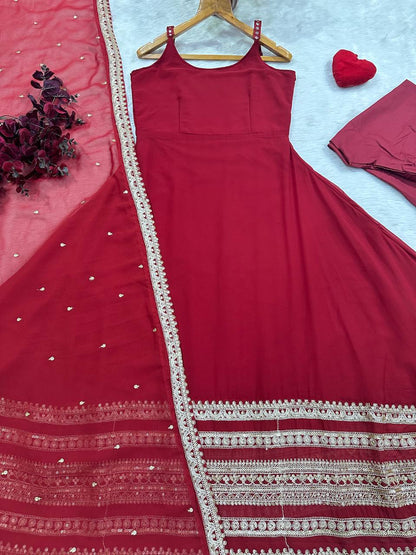 Maroon Zari Embroidered Anarkali Suit Set