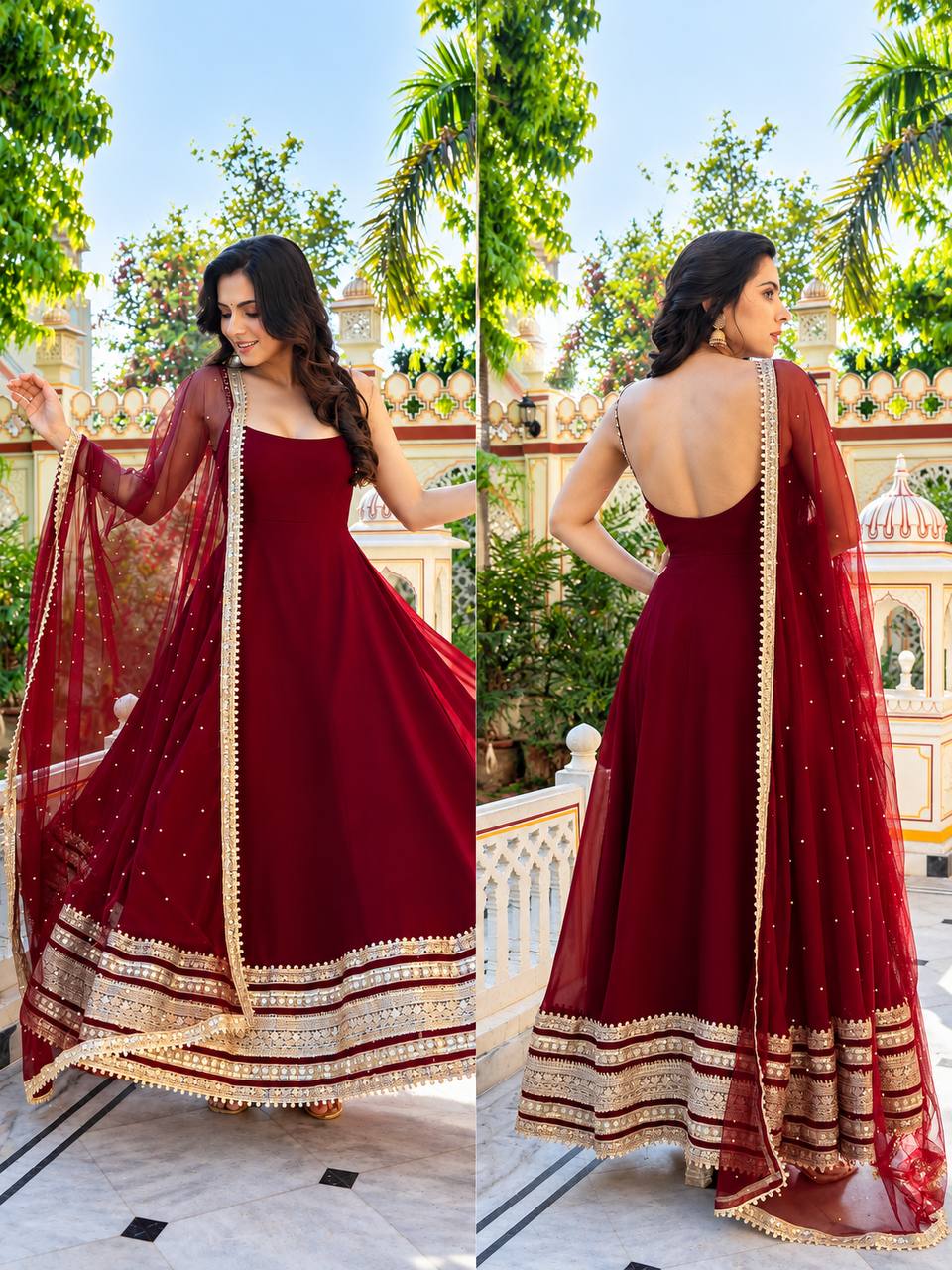 Maroon Zari Embroidered Anarkali Suit Set