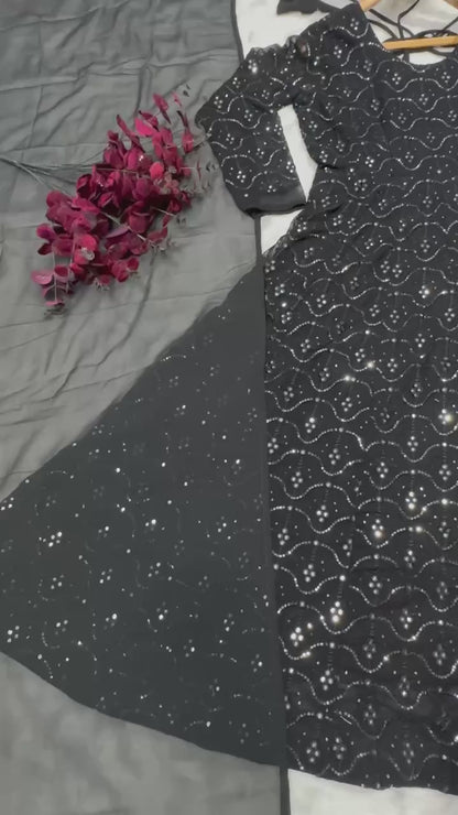 Black Sequin Anarkali Dress