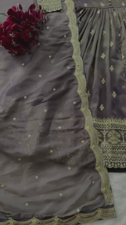 Purple Gold Traditional Anarkali Suit Set