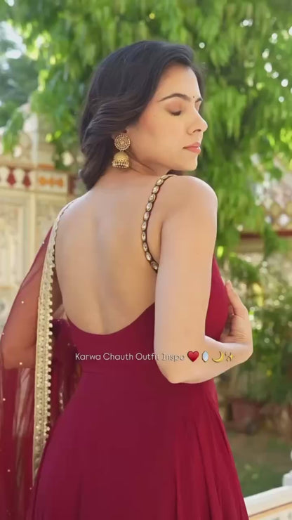 Maroon Zari Embroidered Anarkali Suit Set