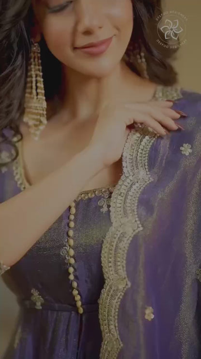 Purple Gold Traditional Anarkali Suit Set