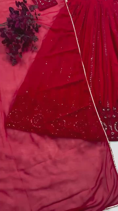 Red Festive Flared Anarkali