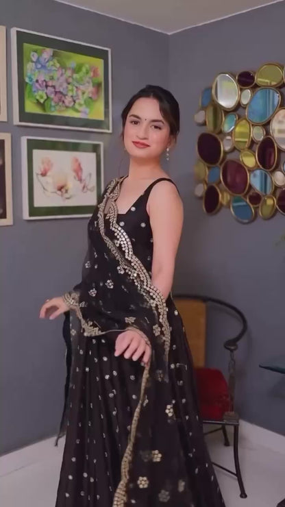 Black Anarkali in Golden Work