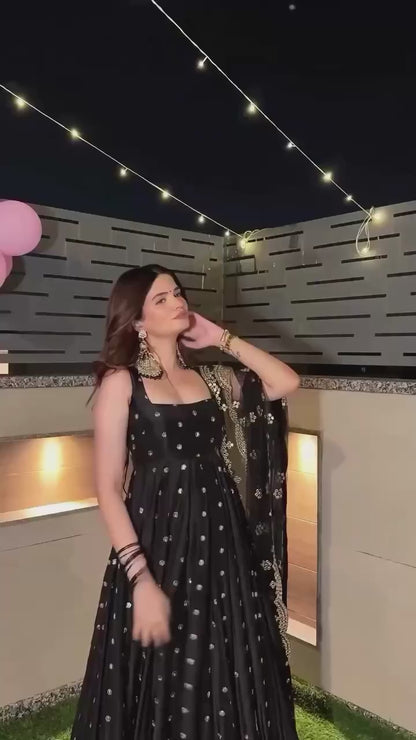 Black Anarkali in Golden Work