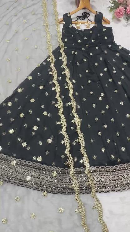 Black Anarkali in Golden Work