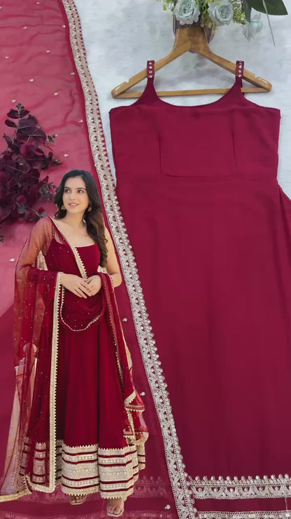 Maroon Zari Embroidered Anarkali Suit Set